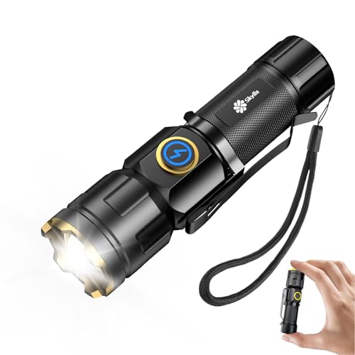 Skylla Taschenlampe klein aufladbar extrem hell torch Mini LED USB Wasserdichte IPX6 1200 Lumen 5 Licht Modi Variable Zoom HandfackelnTasche Blitz Für Camping, Gassigehen, Notfälle von Skylla