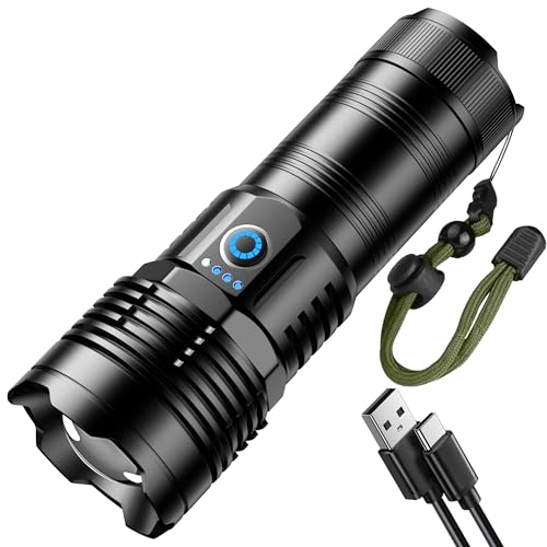 Skylla Taschenlampen led 40000 Lumen USB Aufladbar Extrem Hell Taschenlampen Mit wiederaufladbarem 6000mAh großer Kapazität Akku IPX6 Wasserdicht 5 Lichtmodi für Camping Wandern Notfälle von Skylla