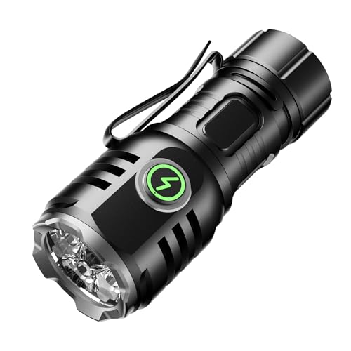 Taschenlampe kleine aufladbar LED Extrem Hell 6000 Lumen, TYPE-C aufladbar 4* Starke Lampenperlen Mini Torch mit 8 Lichtmodi und Langer Betriebsdauer Wasserdicht, für Camping Wandern Outdoor Notfälle von Skylla
