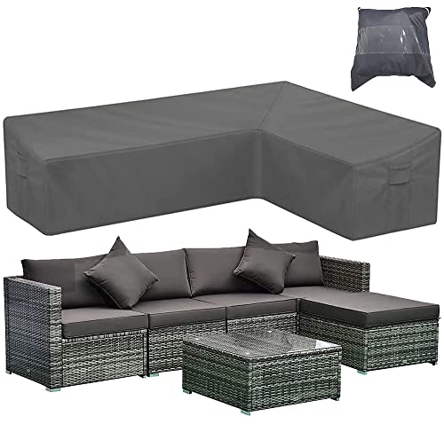 Schonbezug für Terrassenmöbel, grau, wetterfest, strapazierfähig, 420D Oxford-Gewebe, L-förmig, für Garten, Rattan, Ecksofa (linke Seite, lang: 266,7 x 198,1 cm) von Skyour