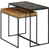 WOHNLING Beistelltisch Massivholz Stein Satztisch 2 teilig Couchtisch Tisch Set von Skyport