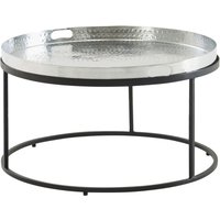 WOHNLING Couchtisch Metall Hammerschlag Sofatisch Ø 62 cm Wohnzimmertisch Silber von Skyport