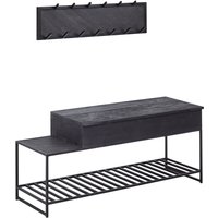 WOHNLING Garderoben Set Schwarz Holz Massiv Wandgarderobe Sitzbank Flurgarderobe WOHNLING Garderoben Set Schwarz Holz Massiv Wandgarderobe Sitzbank Flurgarderobe von Skyport