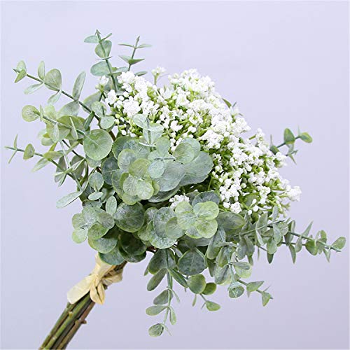 Skyseen Künstliche Blumen, Eukalyptusblätter, Schleierkraut, Blumensträuße, Hochzeit, Party, Heimdekoration, 1 Stück (weiß) von Skyseen