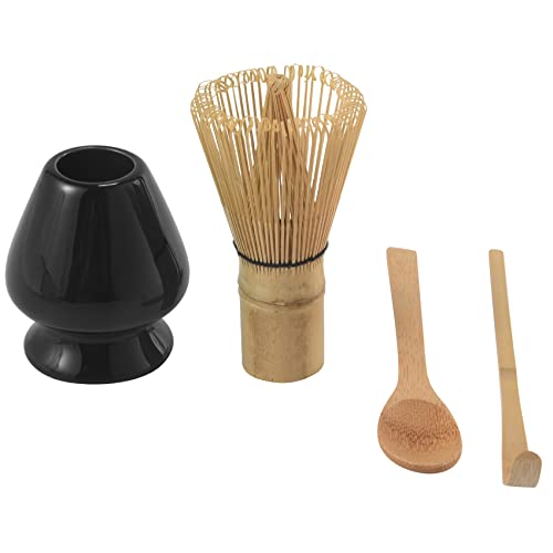 Skyverty Matcha GrüNtee-Schneebesen-Set - Schneebesen + MesslöFfel + TeelöFfel + Schwarzer Schneebesenhalter von Skyverty
