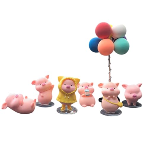 Slakerbe Auto Ornamente,6-teiliges niedliches Cartoon Schwein Ornament Harz Auto Verzierung Mini Auto Armaturenbrett-Ornament kreatives Auto Ornament Dekoration Auto Innenzubehör,#J von Slakerbe