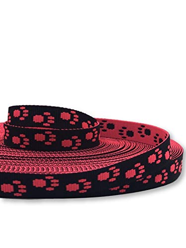 Slantastoffe Gurtband 15mm Hundepfoten Leine Halsband Neon 4 Farben (Pink) von Slantastoffe