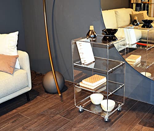 Slato Cleo Large ï Couchtisch mit Vier Etagen mit Rädern für das Wohnzimmer, Vitrine mit Rollen, Couchtisch auf der Sofa, modernes Design aus Plex. transparent, hergestellt in Italien von Slato