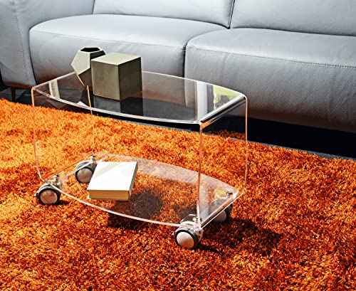 Slato Couchtisch oder TV-Wagen mit zwei Etagen mit Rollen für das Wohnzimmer, modernes Design aus Plex, transparent Olympia von Slato