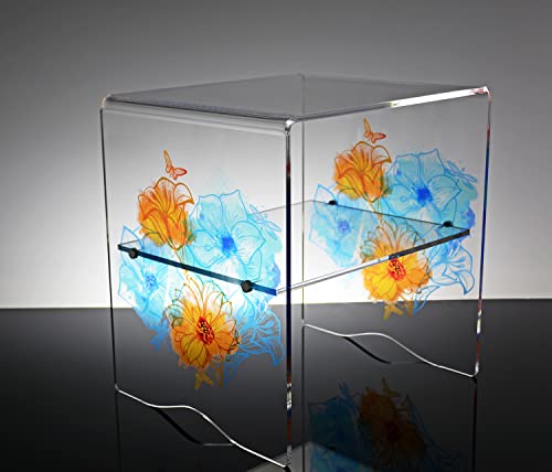 Slato Niedriger Couchtisch für Wohnzimmer oder Nachttisch im modernen Design aus transparentem Plexiglas mit Myrto Druck von Slato