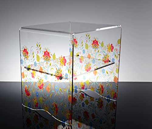 Slato Niedriger Couchtisch für Wohnzimmer oder Nachttisch im modernen Design aus transparentem Plexiglas mit Patty-Druck von Slato