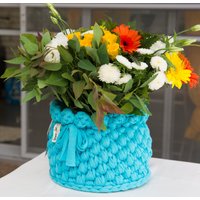 Handgefertigter, Geknörter, Türkisfarbener Speicherkorb/Ready To Ship von SlavAndSo