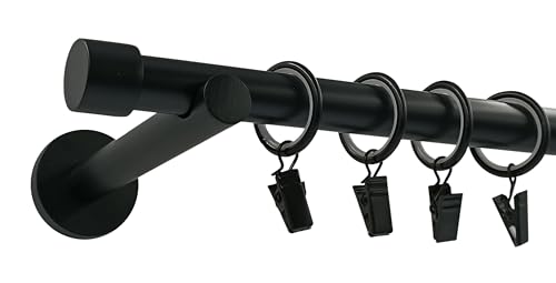 Gardinenstange aus Metall, 19 mm, schlicht und modern, Farbe: Schwarz Matt, Endstück: LUNA, komplett mit leisen Gardinenringen mit Clip, Montagematerial enthalten (Einzeln, 240) von Sława