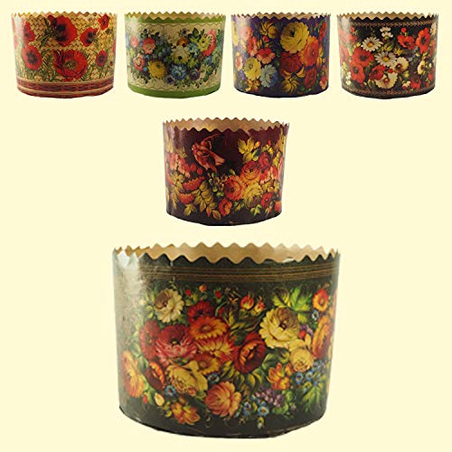 Backform 5er Set für Osterkuchen Blumen Zhostovo H-8,5 cm, D-9cm, Panettone Backform aus Papier Backform 5er Set für Osterkuchen Blumen Zhostovo H-8,5 cm, D-9cm, Panettone Backform aus Papier von Slco