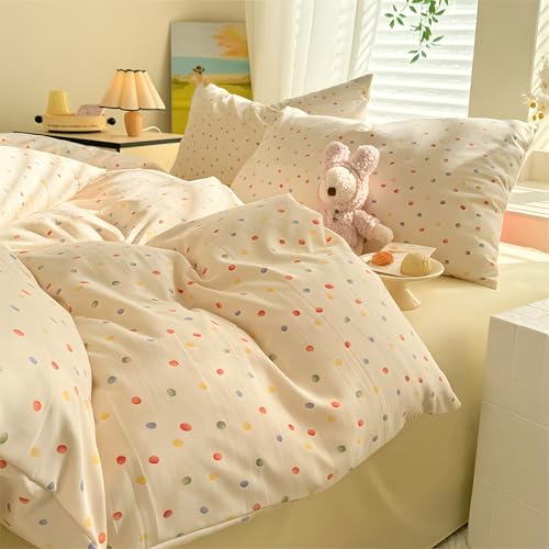 Sleeable Polka dot Bedding Set 135 x 200 cm 3-Piece Set Beige, red, Blue Pattern Microfiber Colorful Heart-Shaped Aesthetic Design Children's Duvet Cover and Pillowcase 80 x 80 cm with Zip von Sleeable