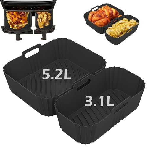 Sleeleece 2 Stück Silikonform Heißluftfritteuse Zubehör,Airfryer Zubehör für Tefal EY9018 5,2/3,1 L, Cecotec Cecofry DuoSize 9 L 5,5/3,5 L,Doppel Accessories mit Silikonform für Heißluftfritteuse von Sleeleece