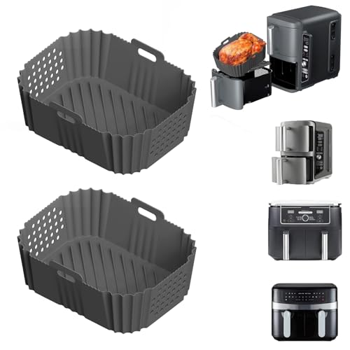 Sleeleece 2pcs Airfryer Zubehör für Ninja Double Stack XL SL400EU 9.5L,Silikoneinsatz Air Fryer Accessories für Doppelkorb Heißluftfritteuse,Airfryer Silikonform für Ninja AF400EU(Grau) von Sleeleece