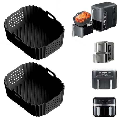 Sleeleece 2pcs Airfryer Zubehör für Ninja Double Stack XL SL400EU 9.5L,Silikoneinsatz Air Fryer Accessories für Doppelkorb Heißluftfritteuse,Airfryer Silikonform für Ninja AF400EU(Schwarz) von Sleeleece