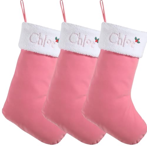 Sleeleece Weihnachtsstrumpf Personalisiert Nikolausstrumpf mit Namen,46cm Weihnachtsstrümpfe Graue Samt mit weißer superweicher Plüschmanschette für Weihnachtsbaum,Urlaub,Kamin，Weihnachtsdeko von Sleeleece