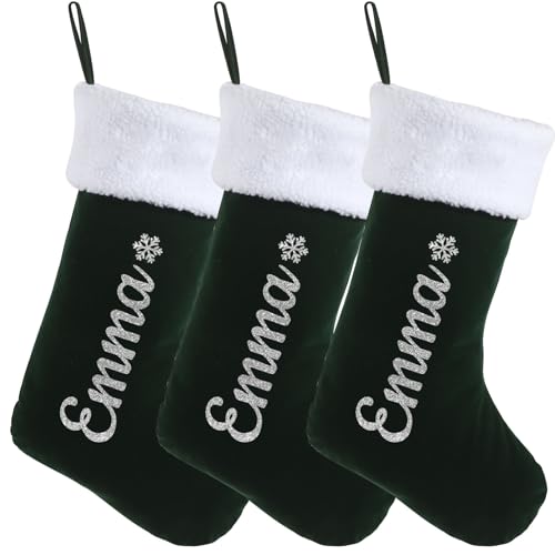 Sleeleece Weihnachtsstrumpf Personalisiert Nikolausstrumpf mit Namen,46cm Weihnachtsstrümpfe Grüne Samt mit weißer superweicher Plüschmanschette für Weihnachtsbaum,Urlaub,Kamin Sleeleece Weihnachtsstrumpf Personalisiert Nikolausstrumpf mit Namen,46cm Weihnachtsstrümpfe Grüne Samt mit weißer superweicher Plüschmanschette für Weihnachtsbaum,Urlaub,Kamin von Sleeleece