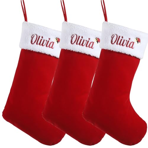 Sleeleece Weihnachtsstrumpf Personalisiert Nikolausstrumpf mit Namen,46cm Weihnachtsstrümpfe rote Samt mit weißer superweicher Plüschmanschette für Weihnachtsbaum,Urlaub,Kamin，Weihnachtsdeko von Sleeleece