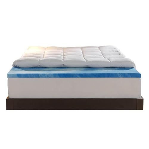 Sleep Innovations Doppelschichtige Matratzenauflage aus Memoryschaum, Queensize-Größe, mittlere Unterstützung, 5,1 cm kühlender Gel-Memoryschaum Plus 5,1 cm Polsterung von Sleep Innovations