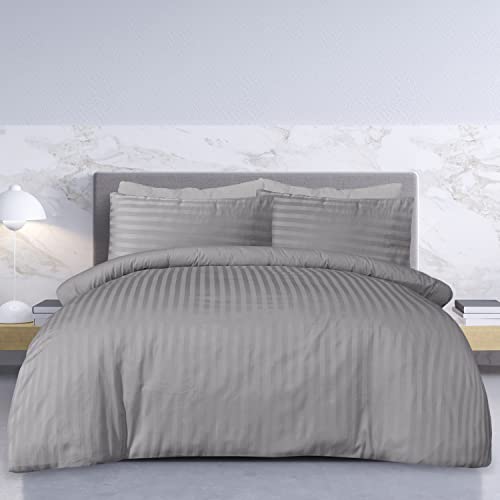 Sleepdown Bettwäsche-Set mit Kissenbezügen, Fadenzahl 225, Polyester-Baumwoll-Satin, gestreift, Grau (Einzelbett) von Sleepdown