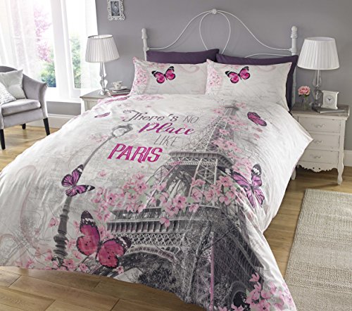 Sleepdown Paris Romance Bettwäsche-Set mit Digitaldruck und Bettdeckenbezug für Schlafzimmer und Tagesbett (Einzelbett), Grau von Sleepdown