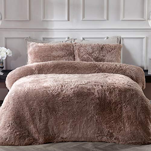 Sleepdown 5056242754688 Luxus-Bettwäsche-Set mit Kissenbezügen aus Kunstnerz, sehr weich, pflegeleicht, für Doppelbett (200 x 200 cm), Polyester, Mink von Sleepdown