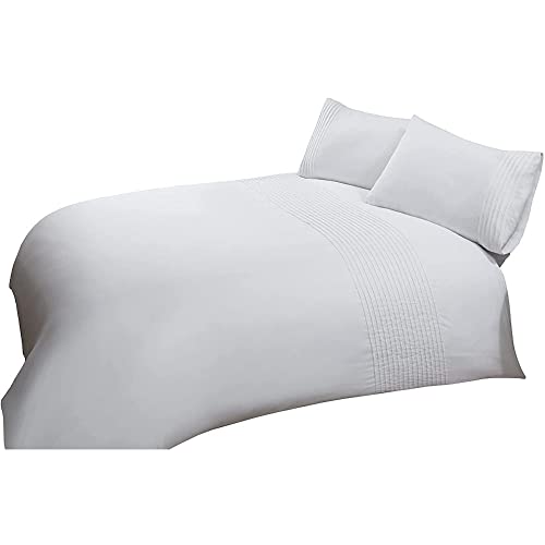 Sleepdown Bettwäsche-Set mit Biesen, gestreift, luxuriös, pflegeleicht, weich, gemütlich, mit Kissenbezügen, 200 x 200 cm, Weiß von Sleepdown