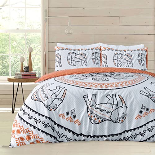 Sleepdown Bettbezug-Set, Weiß, Rost-Orange, Doppelbett von Sleepdown