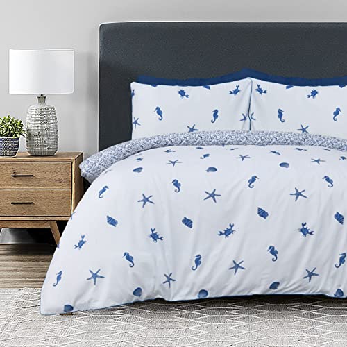 Sleepdown Bettbezug-Set, Weiß / Blau, Doppelbett von Sleepdown