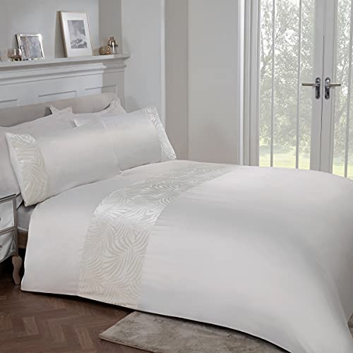 Sleepdown Bettbezug-Set mit Kissenbezügen, Blumenmuster, Samt, elfenbeinfarben, cremefarben, luxuriös, weich, pflegeleicht, King-Size-Größe (220 x 230 cm), Polyester von Sleepdown