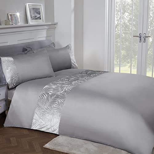 Sleepdown Bettbezug-Set mit Kissenbezügen, Blumenmuster, Silbergrau, luxuriös, weich, pflegeleicht, für Einzelbett (135 x 200 cm), Polyester von Sleepdown