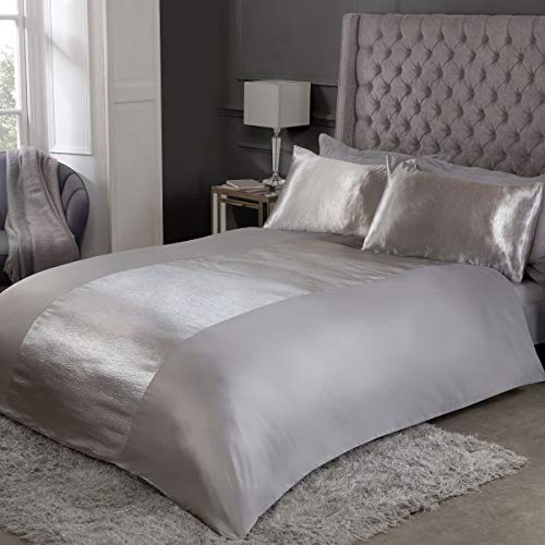 Sleepdown Bettbezug-Set mit Kissenbezügen, Satin, gestreift, grau, weich, gemütlich, einfarbig, für Super-King-Size-Bett (220 x 260 cm), Polyester von Sleepdown