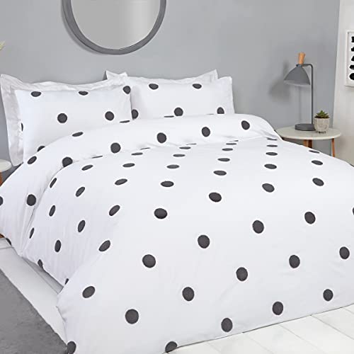 Sleepdown Bettbezug-Set mit Kissenbezügen, getuftet, gepunktet, weiß, anthrazit, weich, pflegeleicht, luxuriös, 230 x 220 cm von Sleepdown