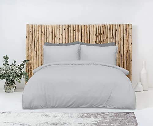Sleepdown Bettwäsche-Set, 100% Bambus, einfarbig, grau, Bio-Bettbezug, Steppdecke, Kissenbezug, weich, pflegeleicht, Einzelbett (135 x 200 cm) von Sleepdown