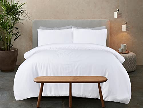 Sleepdown Bettwäsche-Set, 100% Bambus, einfarbig, weiß, Bio-Bettbezug, Steppdecke, Kissenbezüge, weich, pflegeleicht – Doppelbett (200 x 200 cm) von Sleepdown