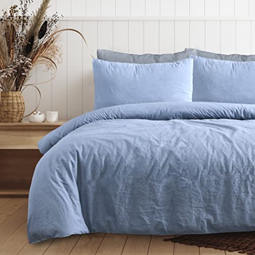 Sleepdown Bettwäsche-Set, 100% Reine Baumwolle, einfarbig, Denimblau, Bettbezug und Kissenbezug, weich, pflegeleicht, Einzelbett (135 x 200 cm) von Sleepdown