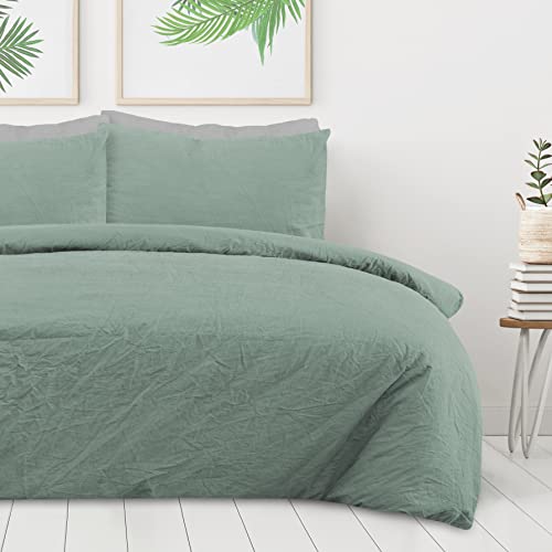Sleepdown Bettwäsche-Set, 100% Reine Baumwolle, einfarbig, salbeigrün, Bettbezug, Quilt-Kissenbezüge, Bettwäsche-Set, weich, pflegeleicht – Doppelbett (200 cm x 200 cm) von Sleepdown