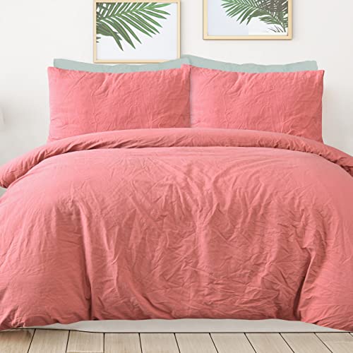 Sleepdown Bettwäsche-Set aus 100% Reiner Baumwolle, einfarbig, dunkle Rose, Bettdeckenbezug, weich, pflegeleicht – Doppelbett (200 x 200 cm) von Sleepdown