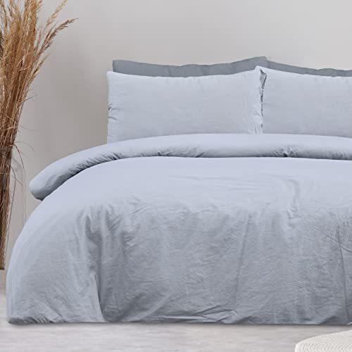 Sleepdown Bettwäsche-Set, 100% Reine Baumwolle, einfarbig, grau, Bettbezug und Kissenbezüge, weich, pflegeleicht, Doppelbett (200 x 200 cm) von Sleepdown