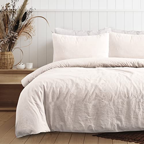 Sleepdown Bettwäsche-Set, 100% Reine Baumwolle, einfarbig, natürlich, Bettbezug, Bettwäsche-Set, weich, pflegeleicht – King (230 x 200 cm) von Sleepdown