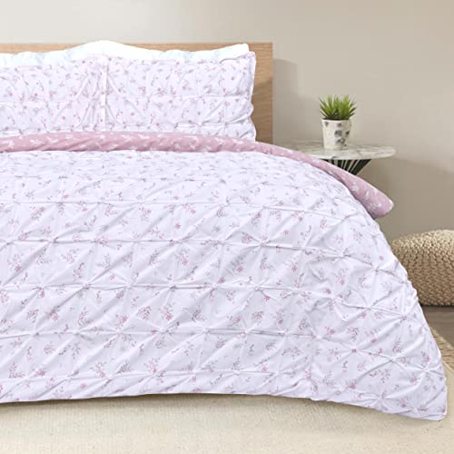 Sleepdown Bettwäsche-Set, Bedruckt, Geraffte Falten, Blätter, Blush Pink/Weiß, wendbar, Bettbezug und Kissenbezug, Einzelbett (135 x 200 cm) von Sleepdown