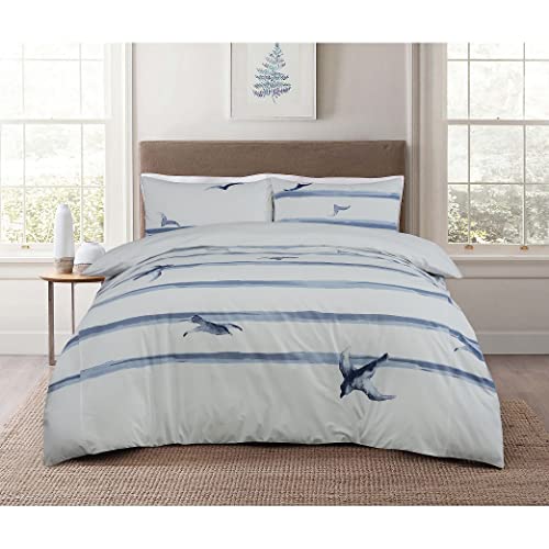 Sleepdown Bettwäsche-Set, Motiv: Küstenvögel, Wellen, 100% Baumwolle, einfarbig, wendbar, weich, pflegeleicht – Kingsize-Bett (230 x 200 cm) von Sleepdown