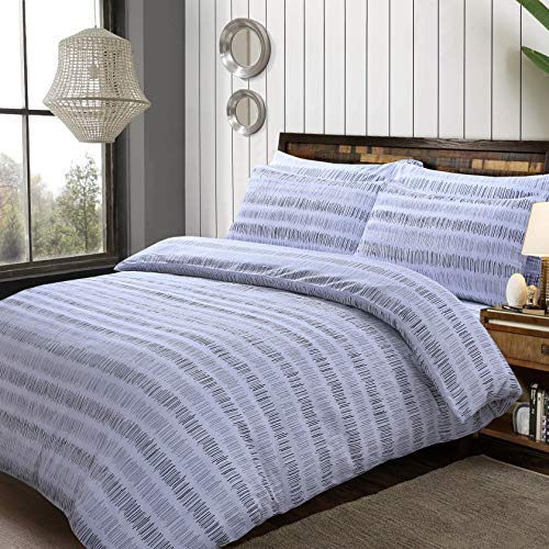 Sleepdown Bettwäsche-Set, wendbar, Bedruckt, Seersucker, gestreift, grau, Poly-Baumwolle, 3-teilig, für Doppelbett von Sleepdown