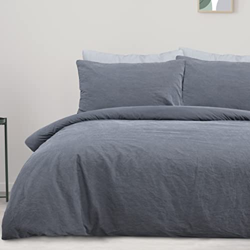 Sleepdown Bettwäsche-Set aus 100 % Reiner Baumwolle, einfarbig, Schiefer, Bettdeckenbezug, Bettwäsche-Set, weich, pflegeleicht, Super-Kingsize-Betten (220 x 260 cm) von Sleepdown