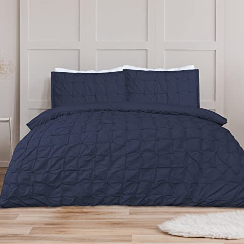 Sleepdown Rouched Pleat Navy Bedding Set Double, Baumwoll-Mischung, Doppelbett von Sleepdown