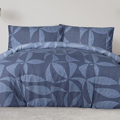 Sleepdown Wende-Bettwäsche-Set mit Kissenbezügen, strukturiert, weich, pflegeleicht, Blau – Doppelbett (200 x 200 cm) von Sleepdown