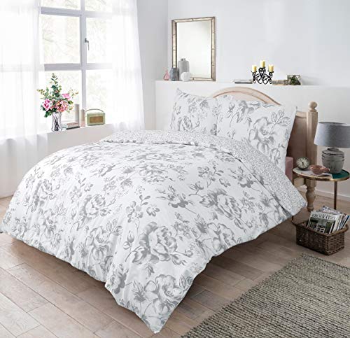 Sleepdown Bettwäsche-Set mit Blumenmuster, einfarbig, grau, pflegeleicht, weich, kuschelig, 200 cm x 200 cm + 2 Kissenbezüge 80 cm x 80 cm, Polycotton, 5056242764090 von Sleepdown